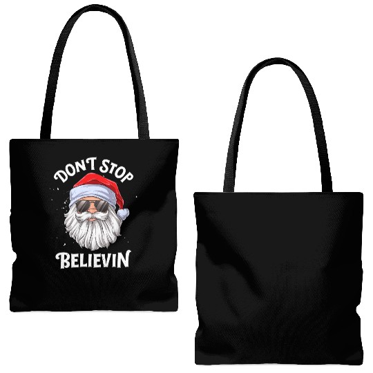 Don'T Stop Believin Santa Tote Bags (AOP)