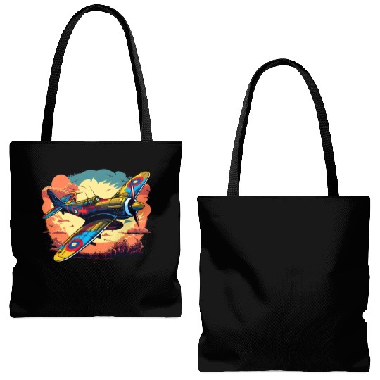Spitfire Airplane Vintage Pilot Aviator Military Tote Bags (AOP)