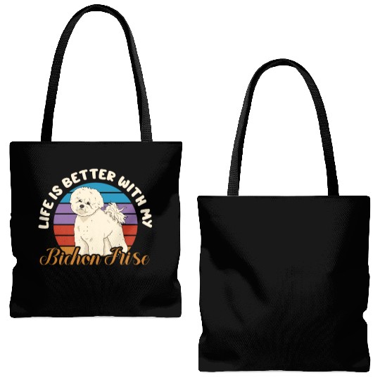 Life Is Better With My Bichon Frise Retro Vintage Tote Bags (AOP)