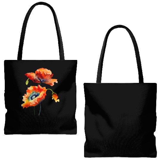 RED POPPIES Tote Bags (AOP), WATERCOLOR RED POPPIES TOP
