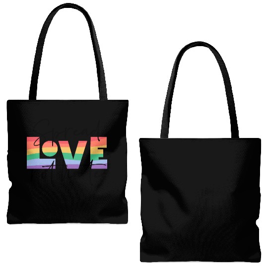 spread love not hate; gay pride; gay; pride month; Tote Bags (AOP)