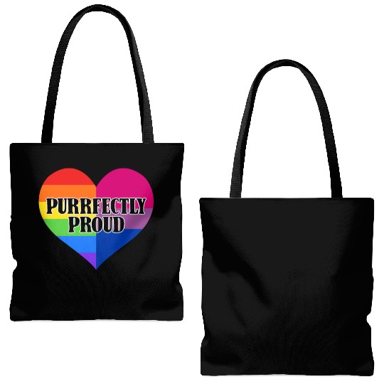 Purrfectly Proud Rainbow Bisexual Flag Heart Tote Bags (AOP)