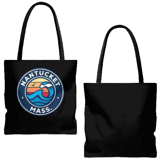 Nantucket Massachusetts Ma Nautical Waves Tote Bags (AOP)