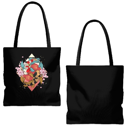 Kawaii Cherry Blossom Koi Fish Japanese Sakura Tote Bags (AOP)