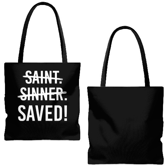 Saint Cross Sinner Saved Jesus Christian Catholic Tote Bags (AOP)