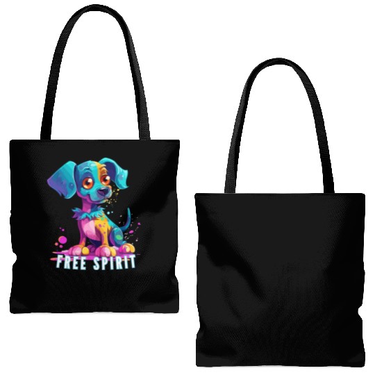 Free Spirit Tote Bags (AOP): Puppy Synthwave Graffiti Kids
