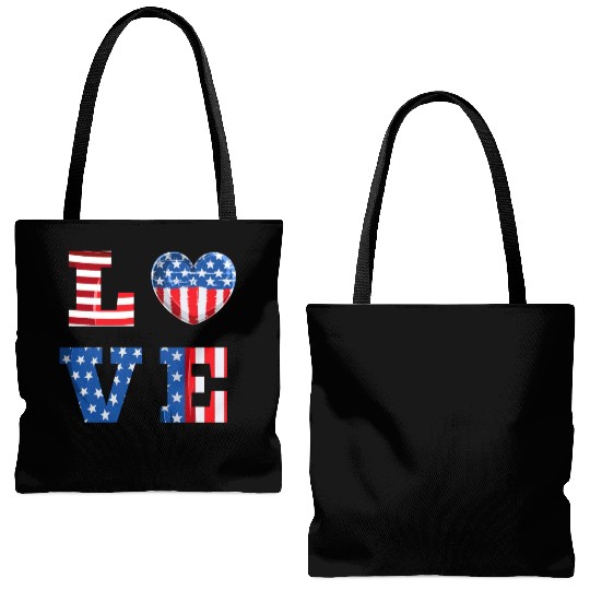 LOVE America Independence Day USA Patriots Tote Bags (AOP)