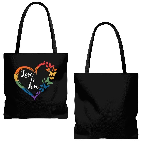 Butterfly Heart Rainbow Love Is Love LGBT Gay Tote Bags (AOP)