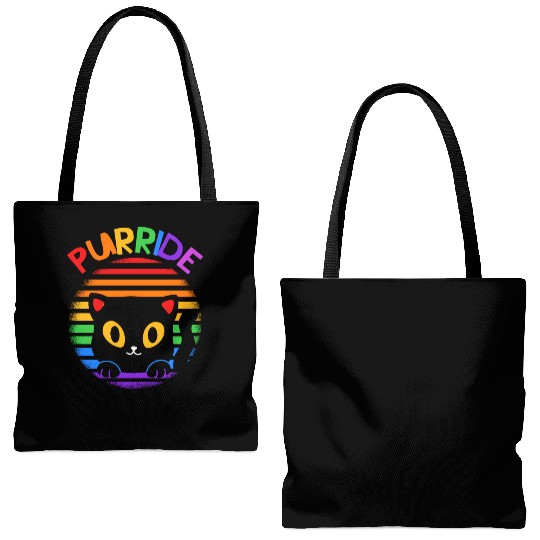 Purride Ally Cat Rainbow LGBT Pride Month Feline Tote Bags (AOP)