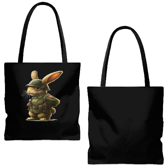 Courageous Bunny Soldier Tote Bags (AOP)