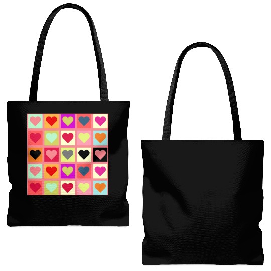 Colorful Retro Vintage Checkered Heart Y2K Pattern Tote Bags (AOP)
