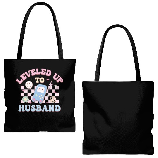 Leveled Up To Husband, Happy Game Day Tote Bags (AOP)