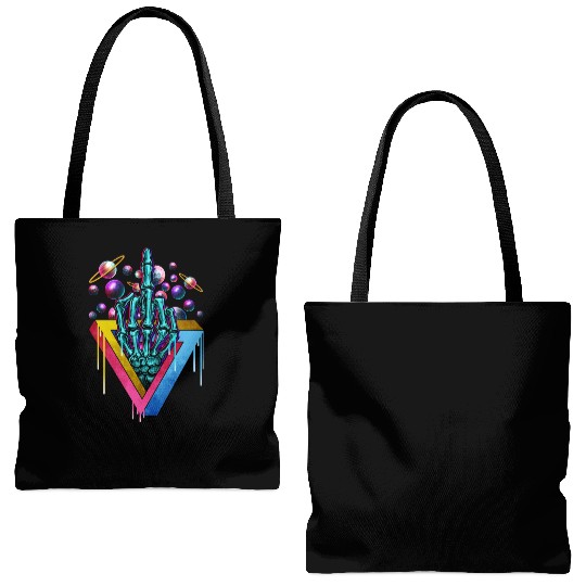 Trippy skeleton middle finger Tote Bags (AOP)