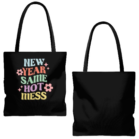 New Year Same Hot Mess quote green Tote Bags (AOP)