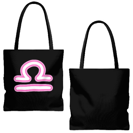 Libra Zodiac Sign Neon Pink Tote Bags (AOP)