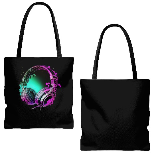 Neon DJ Headphones - Rainbow Rave Graffiti Art Tote Bags (AOP)