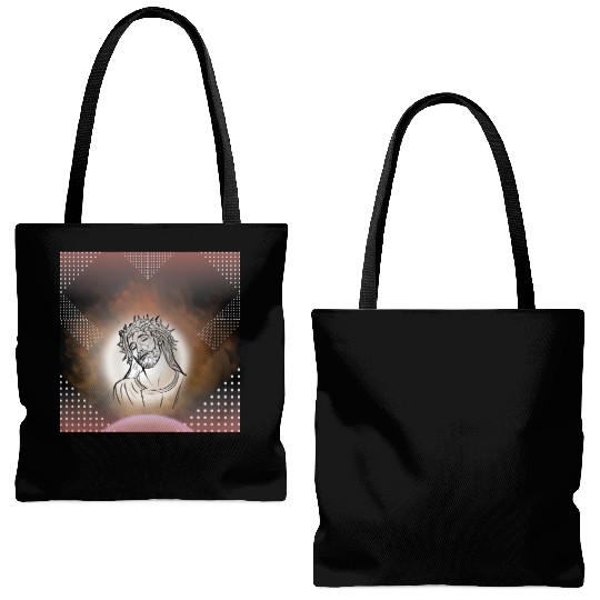 Sacred Jesus with Crown of Thorns Illustration Tote Bags (AOP)