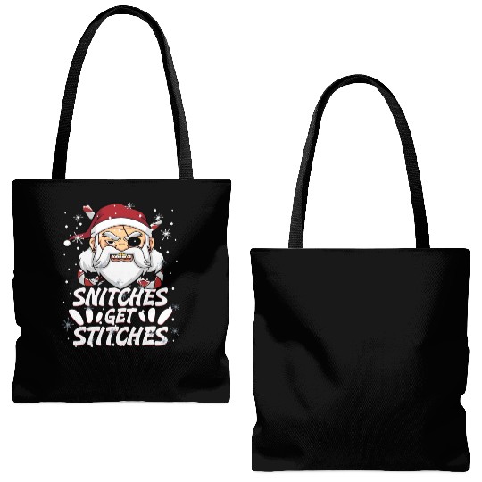 Snitches Get Stitches Santa Hat Funny Santa Pirate Tote Bags (AOP)