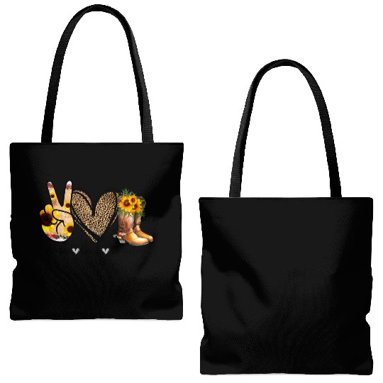 Sunflower Peace Love Country Cowgirl Midwest Boot Tote Bags (AOP)