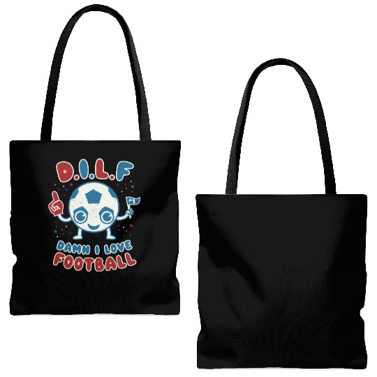 Damn I Love Football Milf Footy Soccer Dad Jokes Tote Bags (AOP)