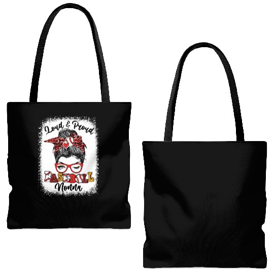 Loud And Proud Baseball Nonna Messy Bun Bleached Tote Bags (AOP)