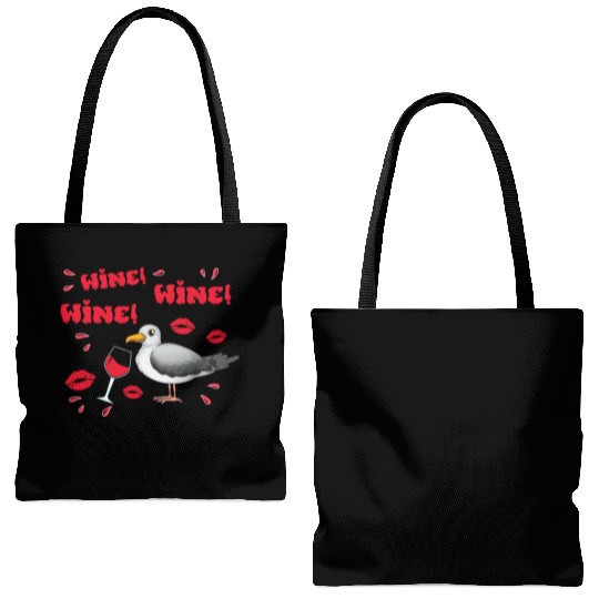 Wine Seagull Bird Lover Shorebird Seagulls Tote Bags (AOP)