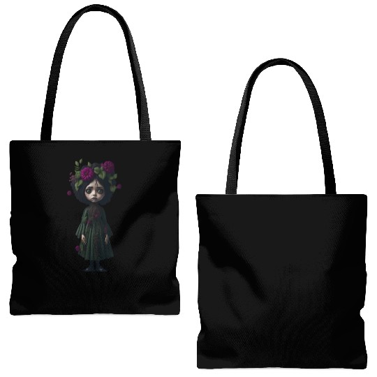Creepy Girl Doll Tote Bags (AOP)