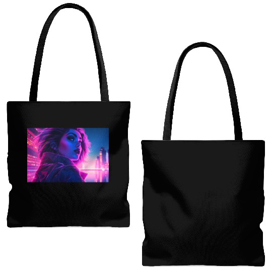 Synthwave Girl - Futuristic Design neon colors Tote Bags (AOP)