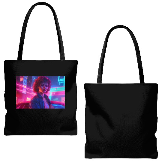 Synthwave Girl - Anime Portrait in Neon Colors Tote Bags (AOP)