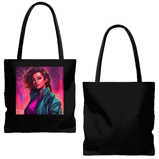 Synthwave City Bloom - Neon Pink Cityscape Tote Bags (AOP)