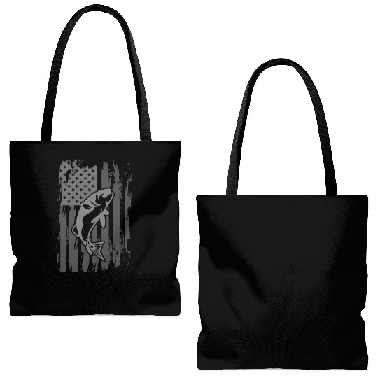 Fishing American Flag Tote Bags (AOP)