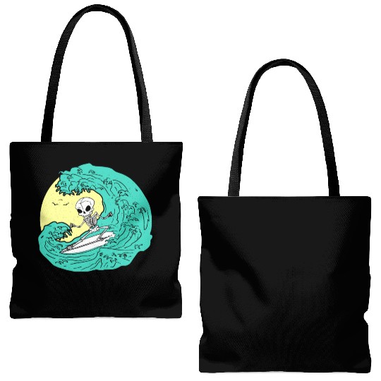 Skeleton surfing on Wave Tote Bags (AOP)