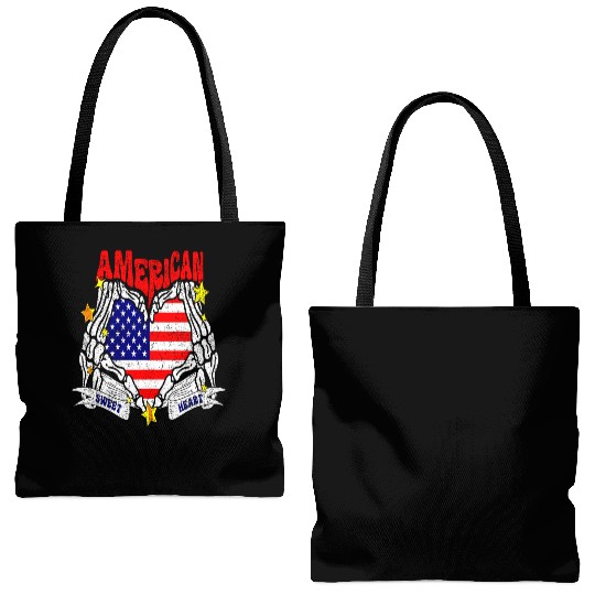 America Sweet Heart Skeleton Hands Heart Flag 4th Tote Bags (AOP)