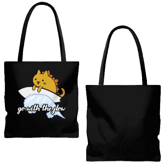 Catzilla Surfer Surf Lover Go With The Flow Tote Bags (AOP)
