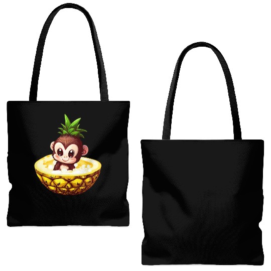 Monkey Chimpanzee with Pineapple, Funny Tropical Tote Bags (AOP)
