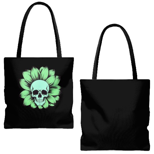 Green Toxic Sunflower Skull Vintage Style Tote Bags (AOP)