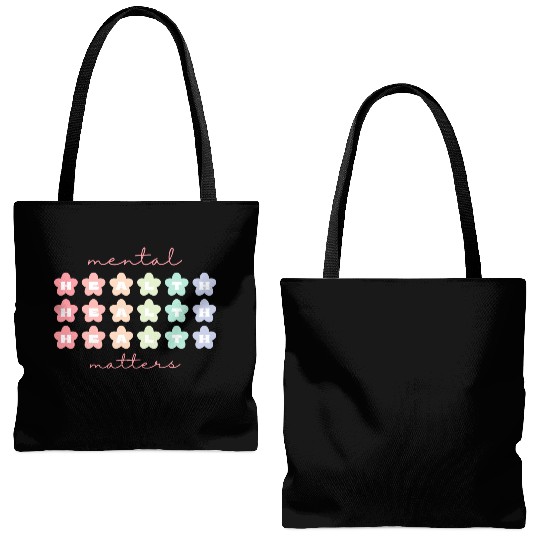 Mental Health Matters Retro Flowers Pastel Rainbow Tote Bags (AOP)