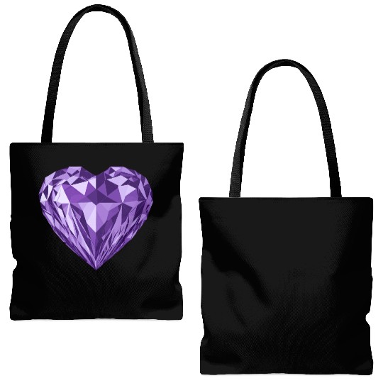 Glossy purple diamond heart Tote Bags (AOP)