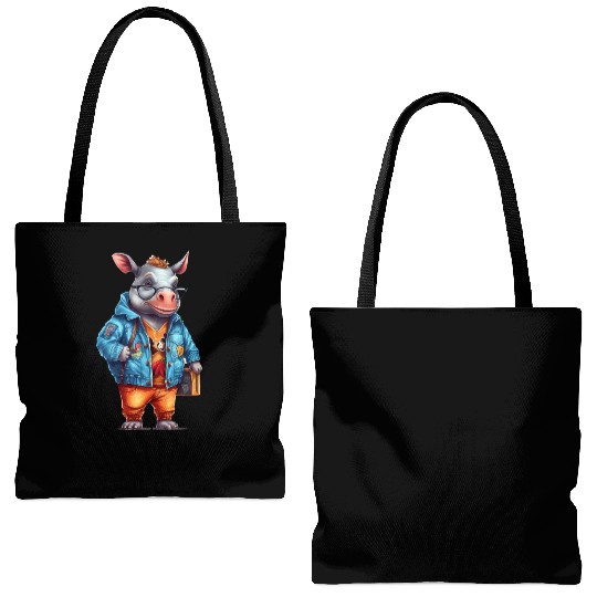 Cute Rhinoceros Cartoon Tote Bags (AOP)