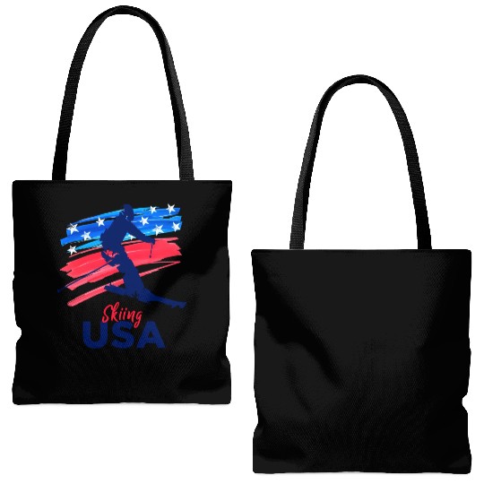 Skiing Usa Support The Team Usa Flag Ski Winter Tote Bags (AOP)