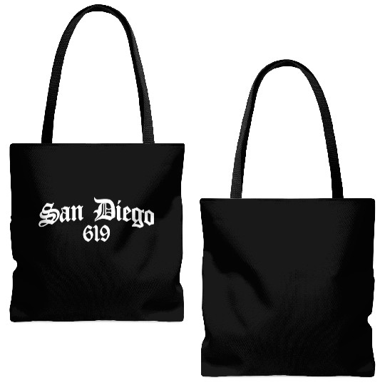 San Diego 619 Chicano Latino Style Area Code Tote Bags (AOP)