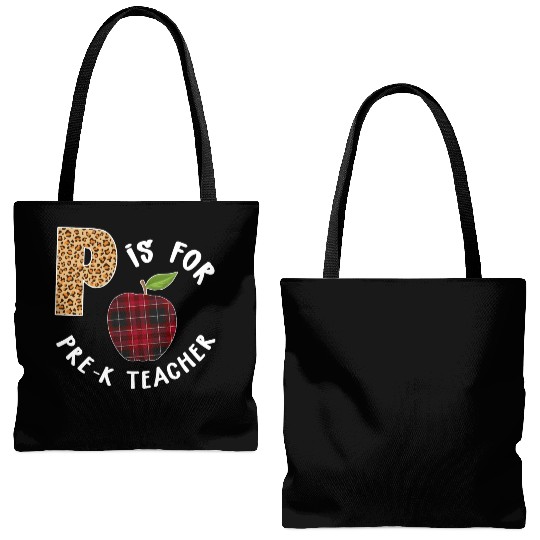 P Is For Pre K Teacher Leopard Buffalo Plaid T Tote Bags (AOP)