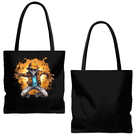 Halloween Skeleton Dabbing Hip Hop Tote Bags (AOP)