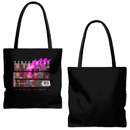 Cyan and black Futuristic Streetwear Tote Bags (AOP) 1