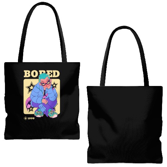 Black Cream Blue Y2K Anime Illustrated Bored Tote Bags (AOP)