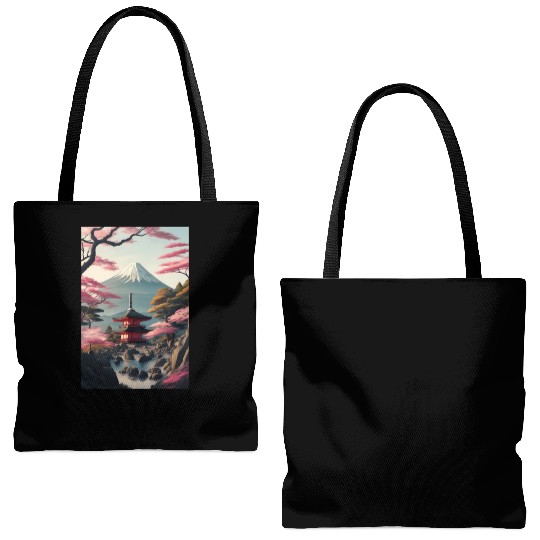 Asia Landscape Serene Mount Fuji Tote Bags (AOP)