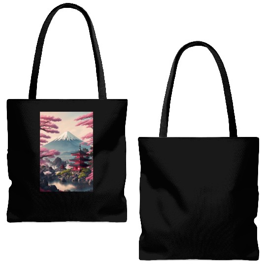 Asia Landscape Serene Mount Fuji Tote Bags (AOP)