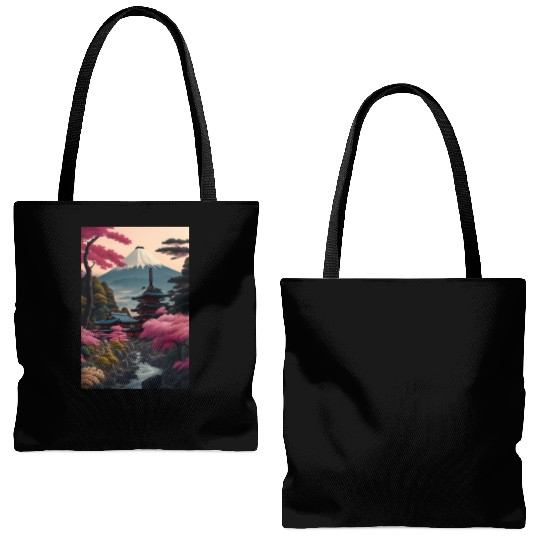 Asia Landscape Serene Mount Fuji Tote Bags (AOP)