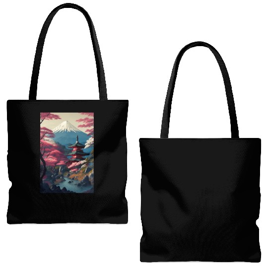 Asia Landscape Serene Mount Fuji Tote Bags (AOP)
