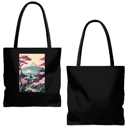 Asia Landscape Serene Mount Fuji Tote Bags (AOP)